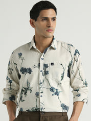 Beige Floral Printed Casual Shirt
