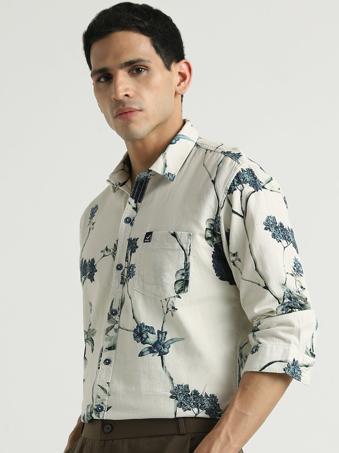 Beige Floral Printed Casual Shirt