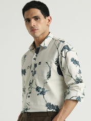 Beige Floral Printed Casual Shirt