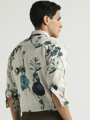 Beige Floral Printed Casual Shirt