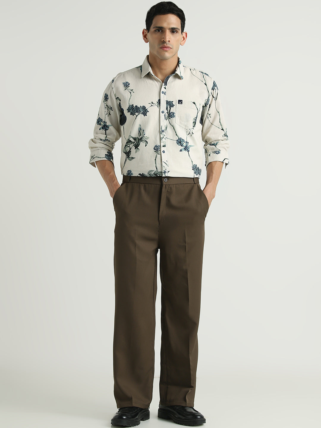 Beige Floral Printed Casual Shirt