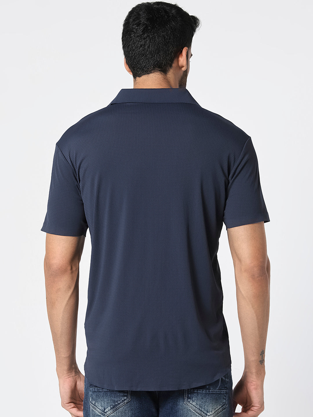 Navy Textured Casual Shirt
