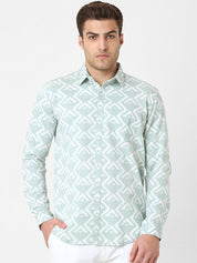 Mens Light Green Geometric Print Shirt