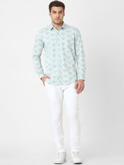 Mens Light Green Geometric Print Shirt