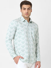 Mens Light Green Geometric Print Shirt