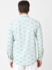Mens Light Green Geometric Print Shirt