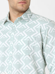 Mens Light Green Geometric Print Shirt