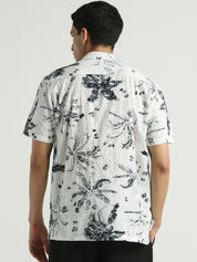 White & Black Floral Embroidered Short Sleeve Shirt