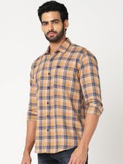Beige & Navy Checked Casual Shirt
