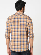 Beige & Navy Checked Casual Shirt