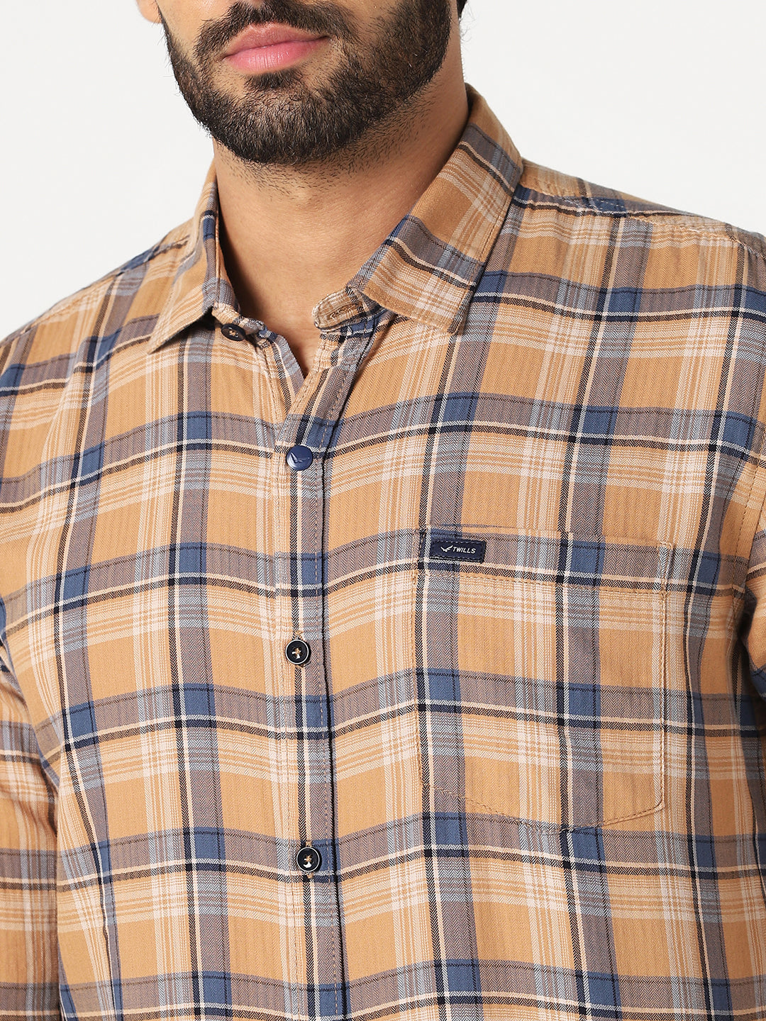 Beige & Navy Checked Casual Shirt