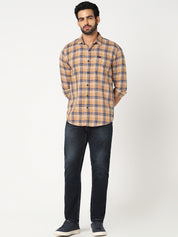 Beige & Navy Checked Casual Shirt