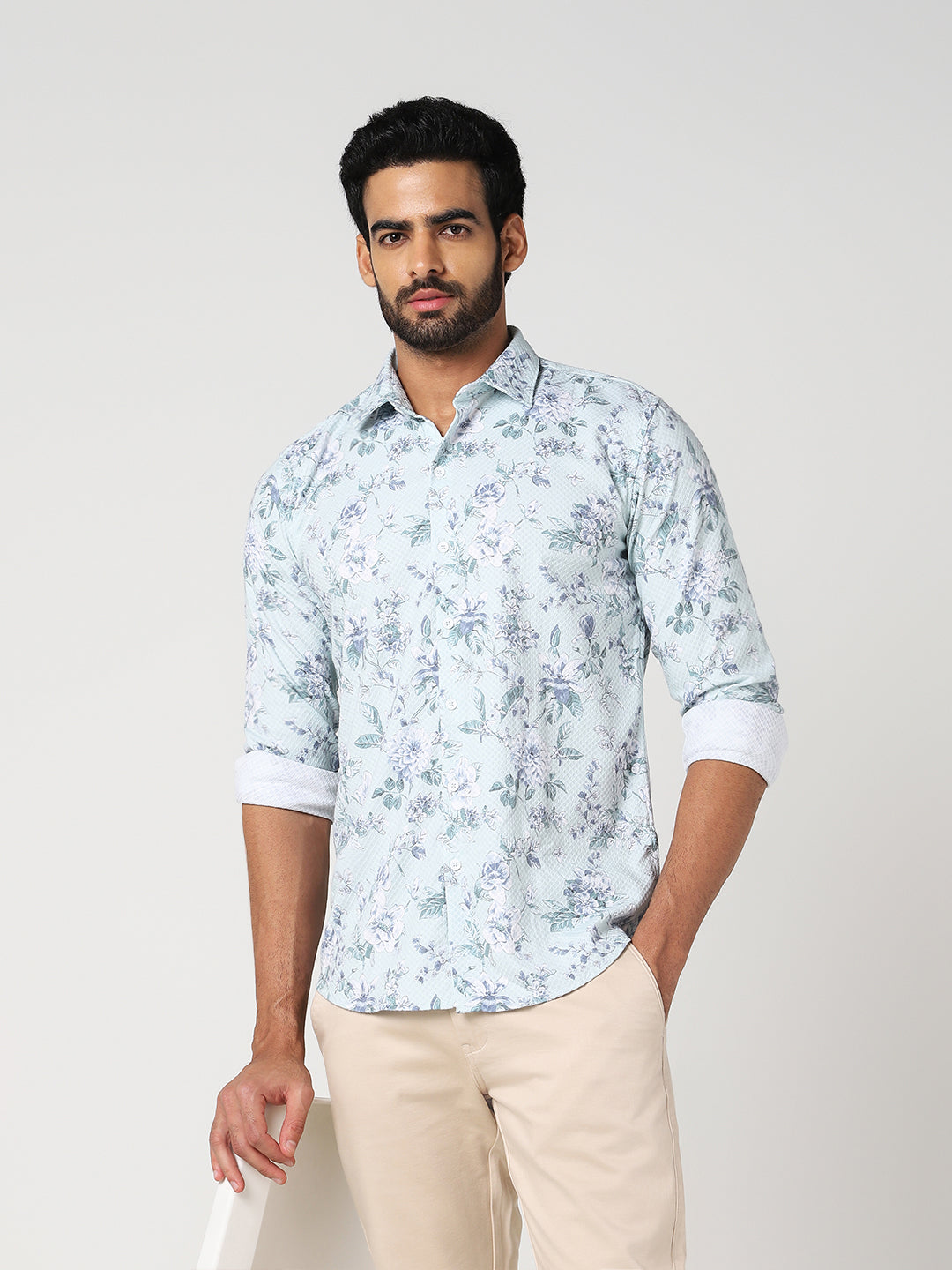 Mint Green Floral Printed Casual Shirt