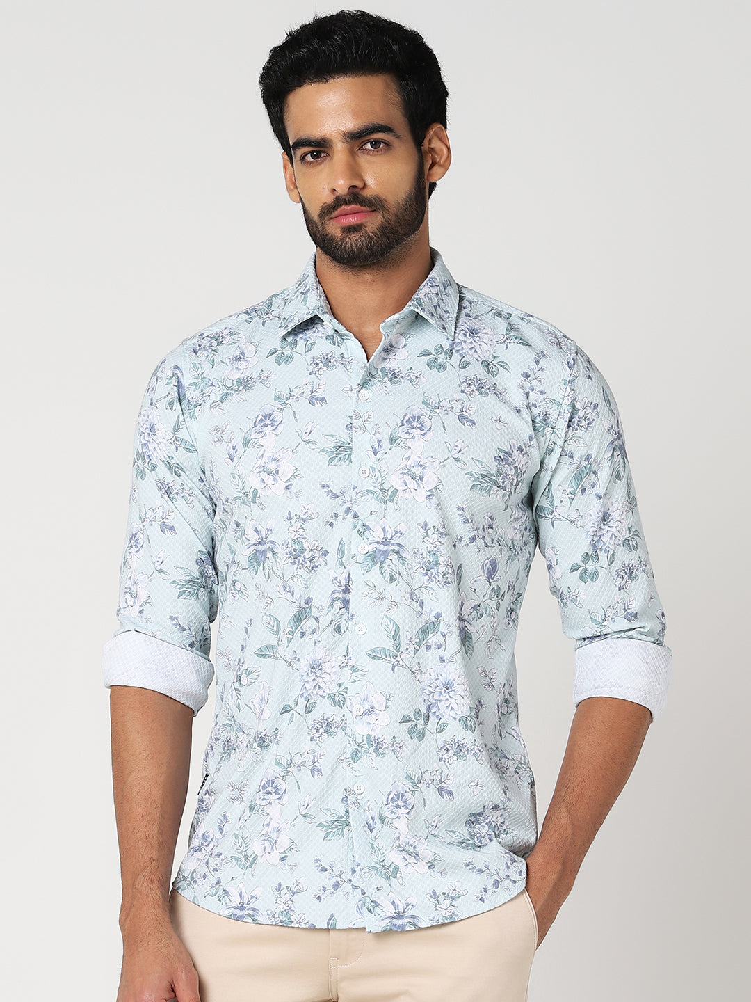 Mint Green Floral Printed Casual Shirt