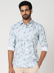 Mint Green Floral Printed Casual Shirt