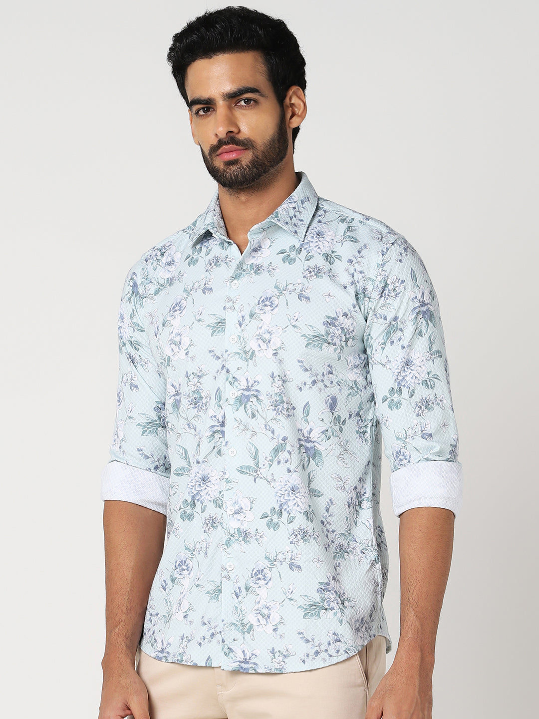 Mint Green Floral Printed Casual Shirt