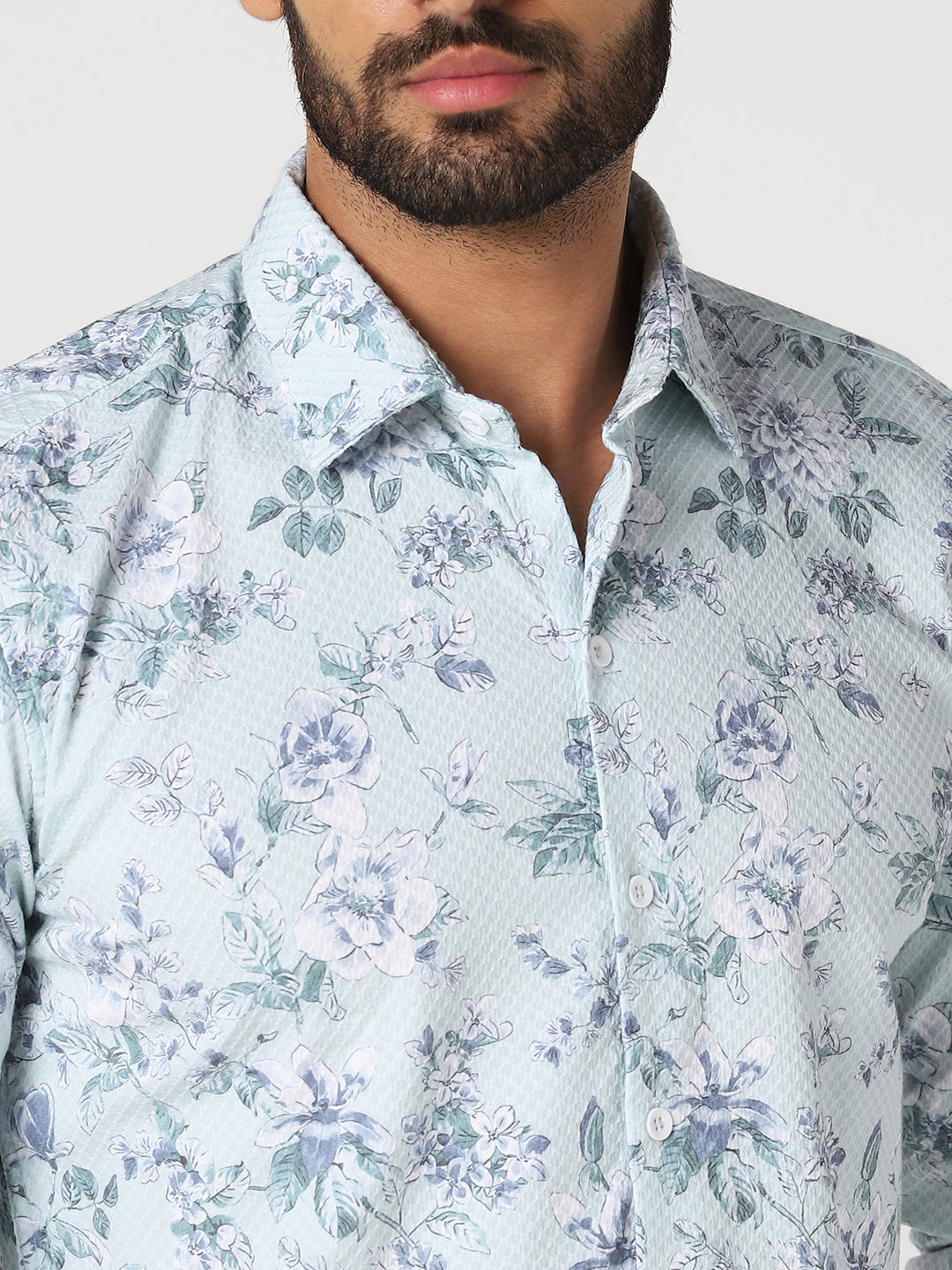 Mint Green Floral Printed Casual Shirt