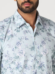 Mint Green Floral Printed Casual Shirt