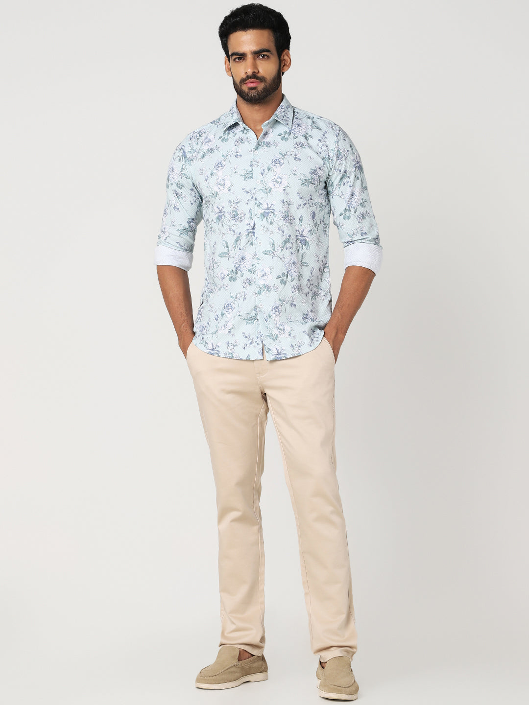 Mint Green Floral Printed Casual Shirt