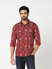Red Floral Printed Casual Shirt