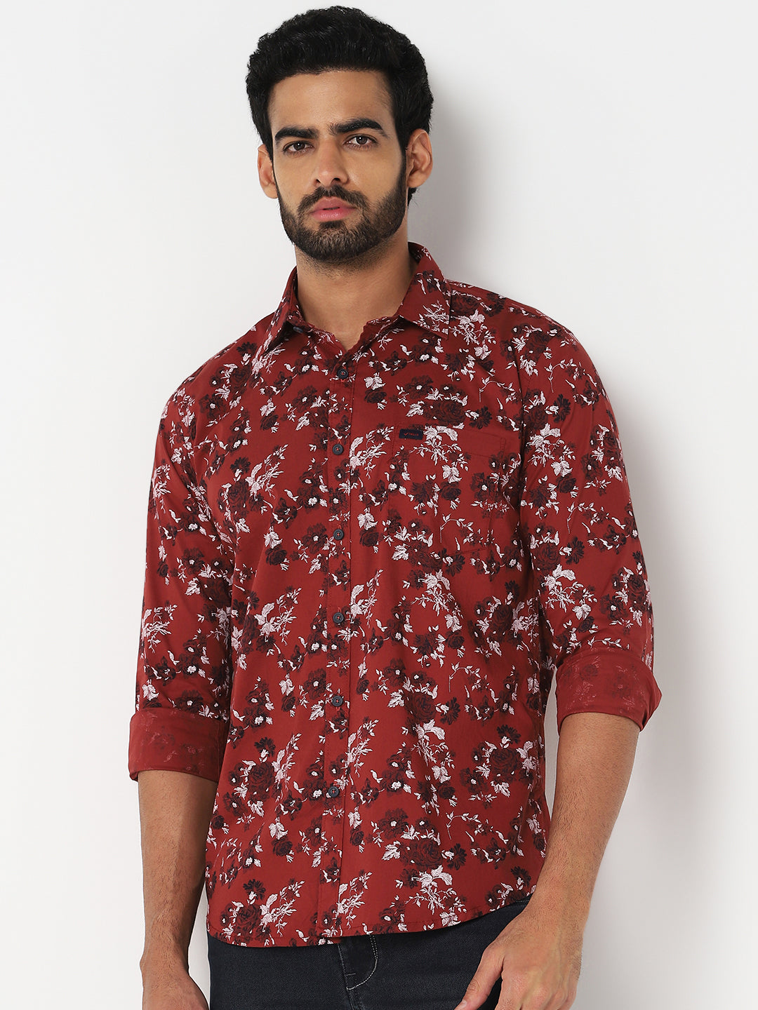 Red Floral Printed Casual Shirt