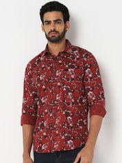 Red Floral Printed Casual Shirt