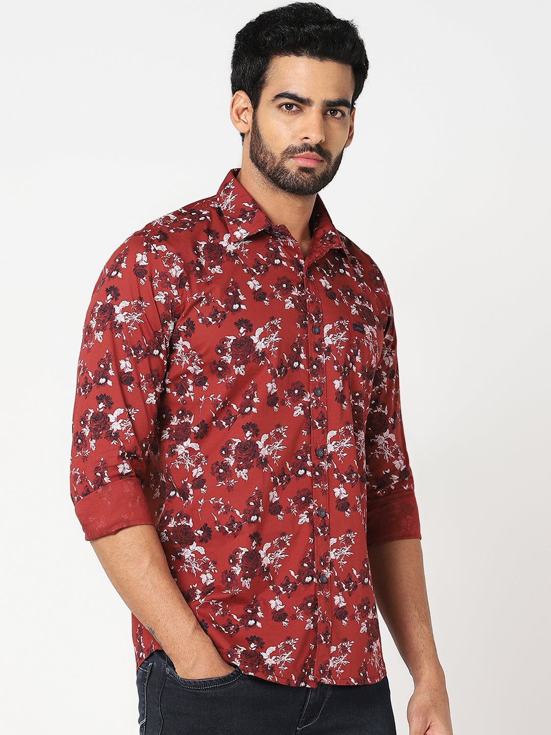 Red Floral Printed Casual Shirt
