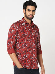 Red Floral Printed Casual Shirt