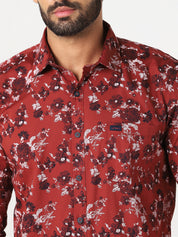 Red Floral Printed Casual Shirt
