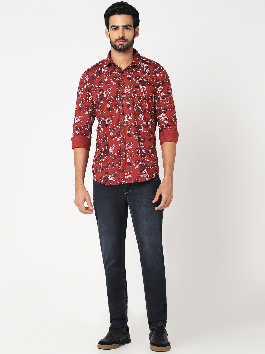 Red Floral Printed Casual Shirt