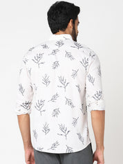 White Leaf Print Casual Shirt