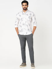 White Leaf Print Casual Shirt