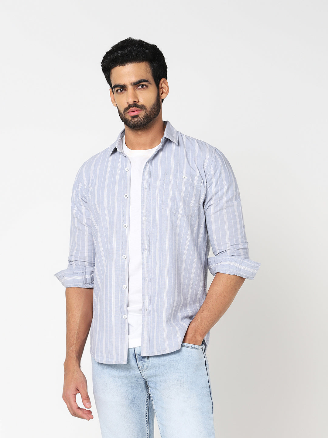 Light Blue Vertical Striped Shirt