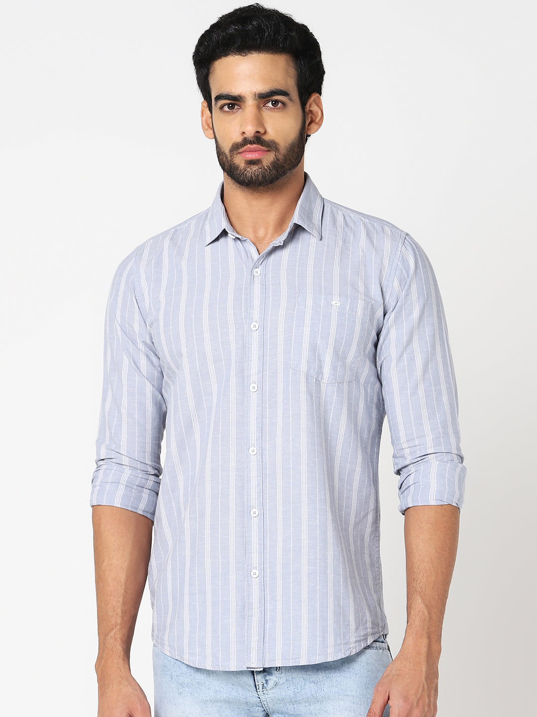 Light Blue Vertical Striped Shirt