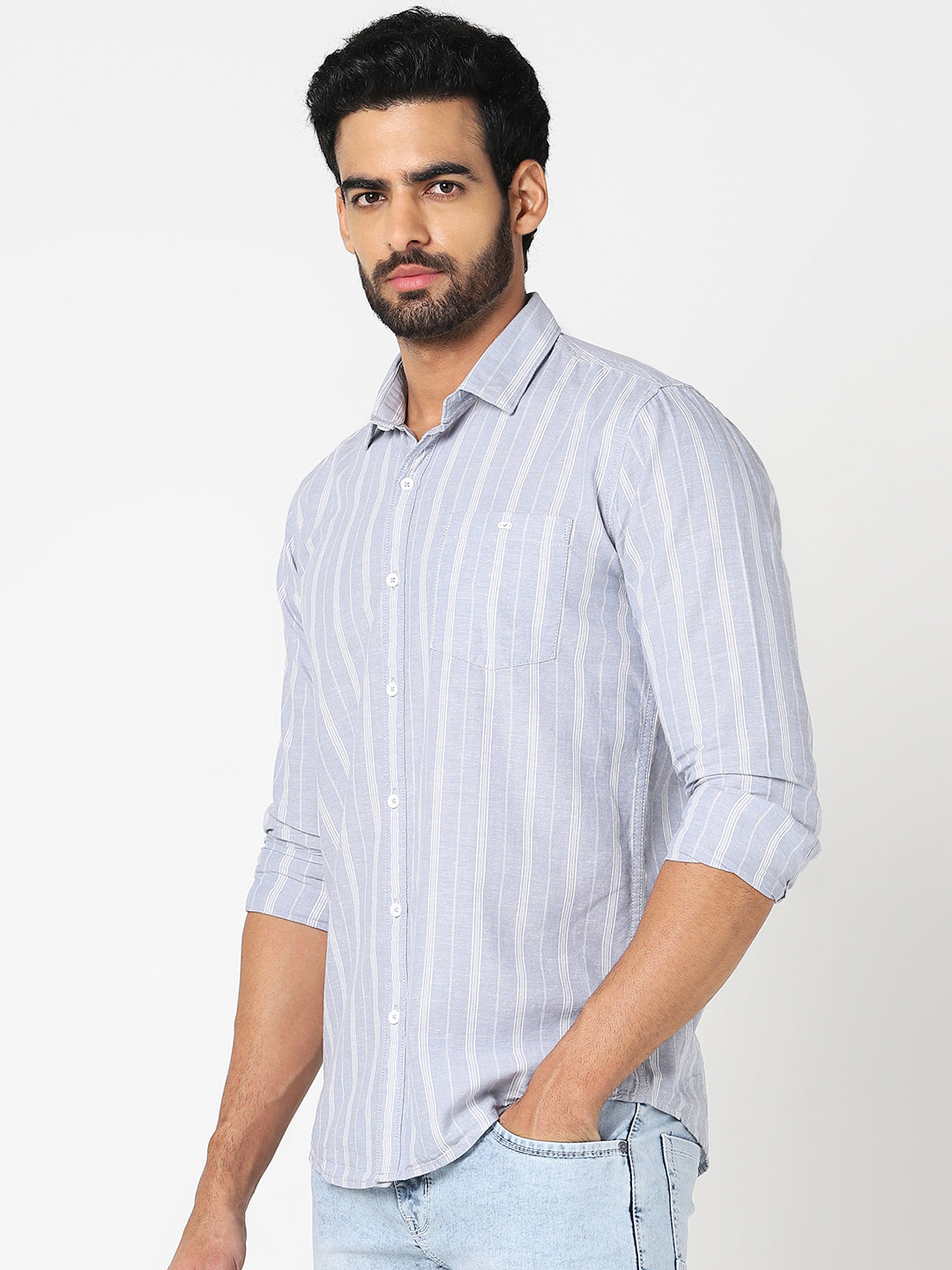 Light Blue Vertical Striped Shirt
