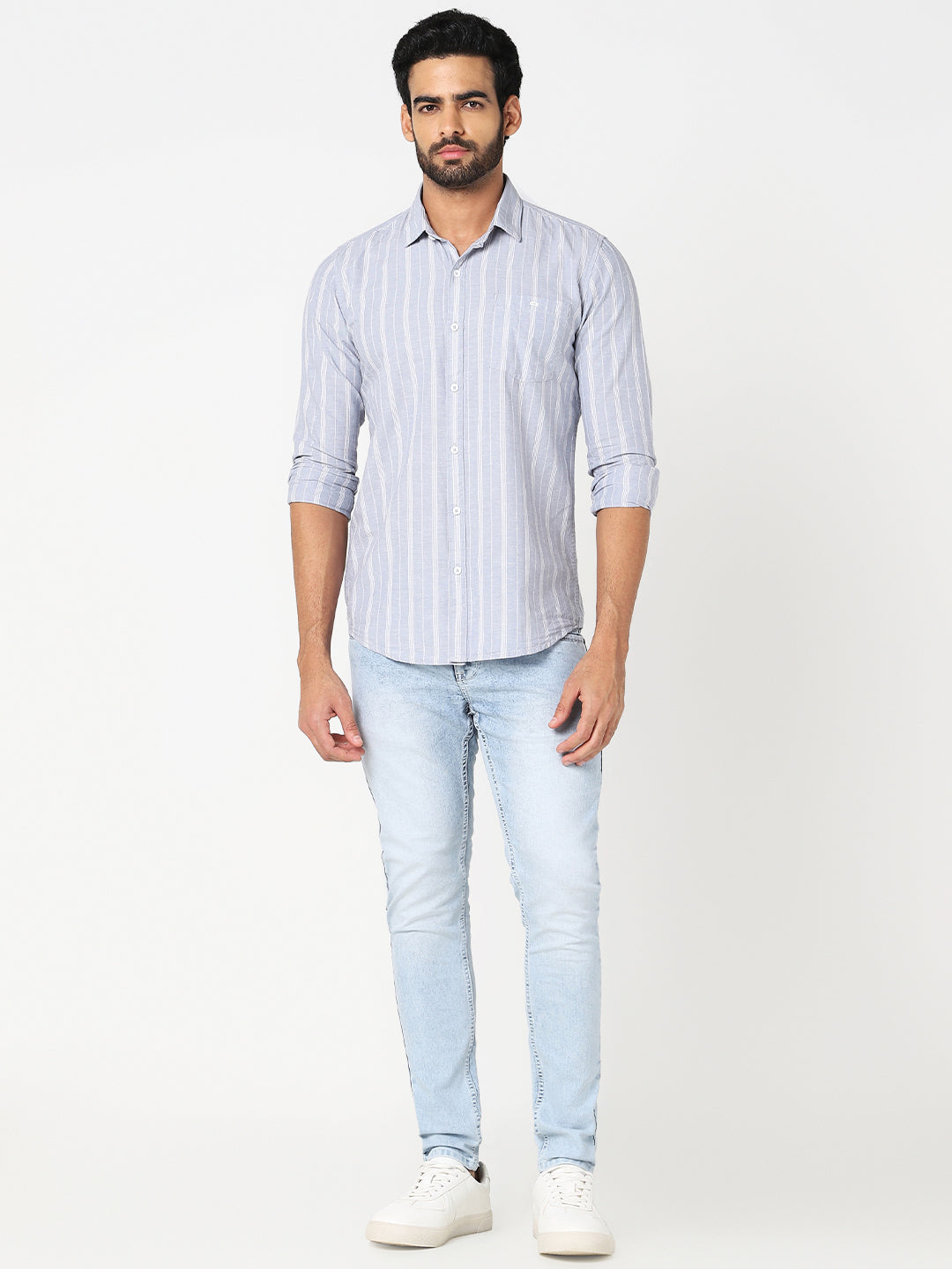 Light Blue Vertical Striped Shirt