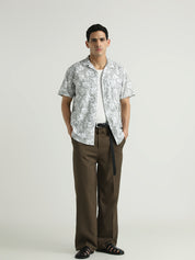 Light Grey & White Abstract Printed Short Sleeve Shirt