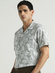 Light Grey & White Abstract Printed Short Sleeve Shirt