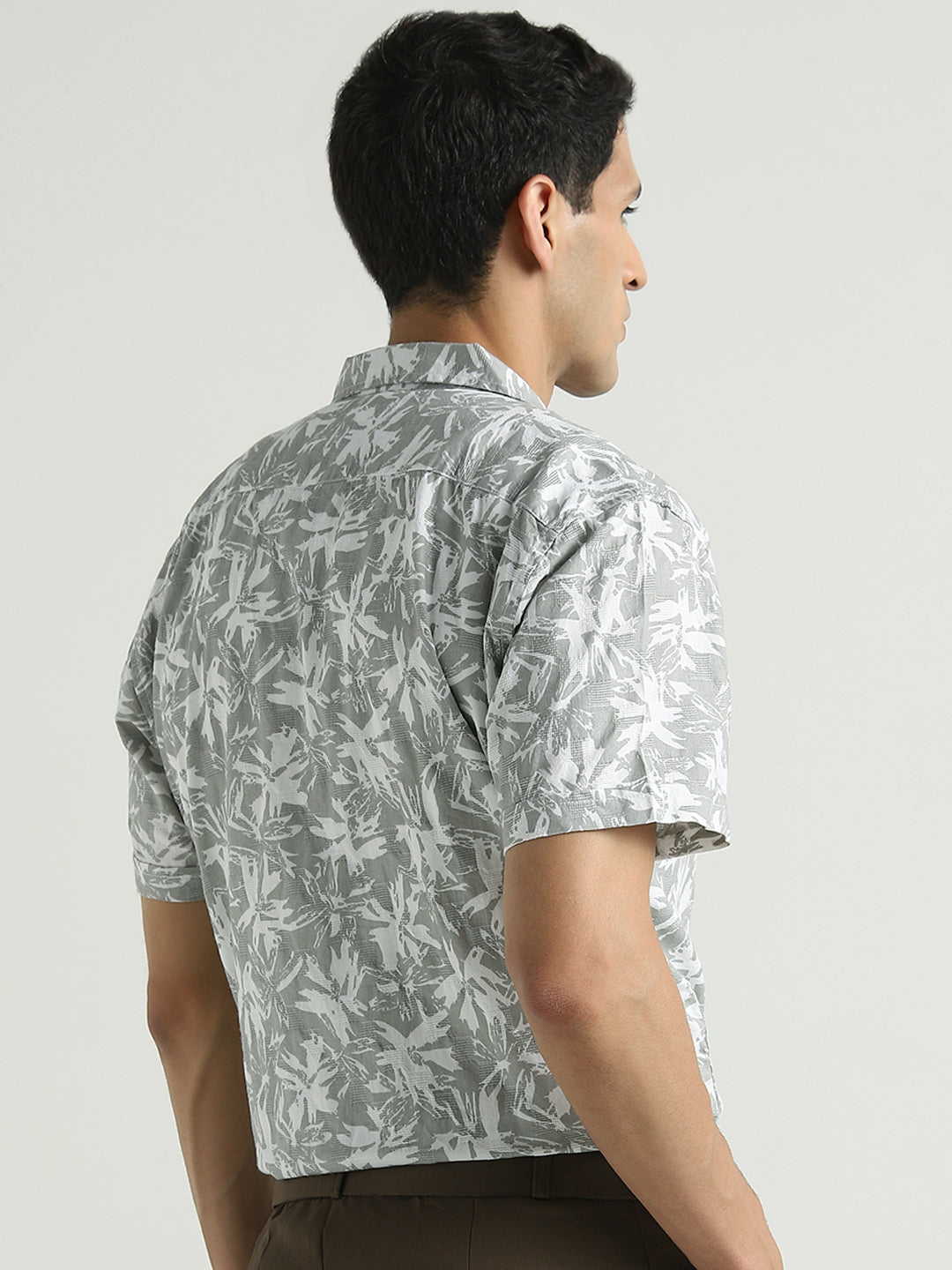 Light Grey & White Abstract Printed Short Sleeve Shirt