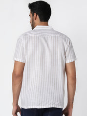White & Beige Striped Casual Shirt
