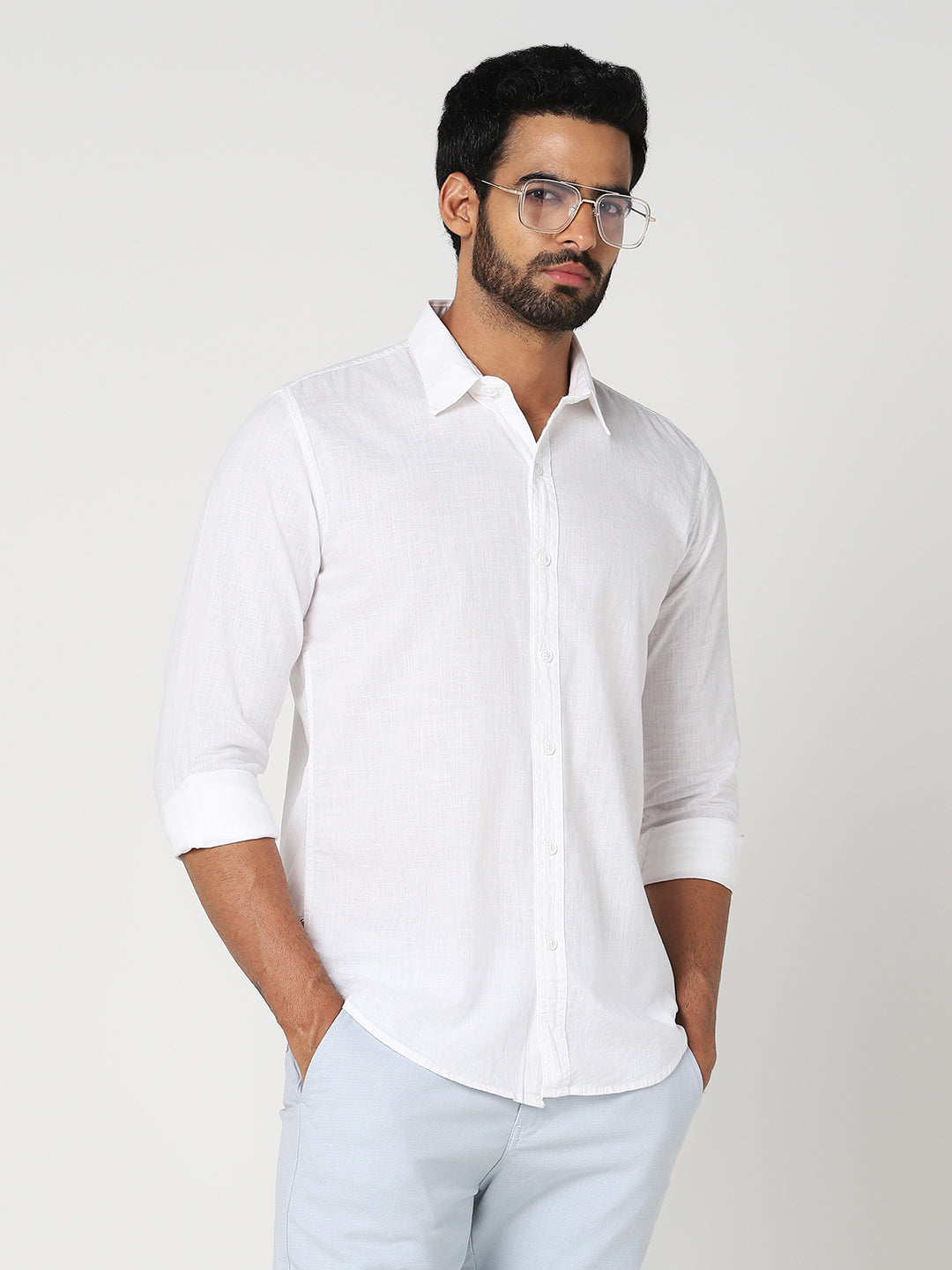 White Solid Casual Shirt