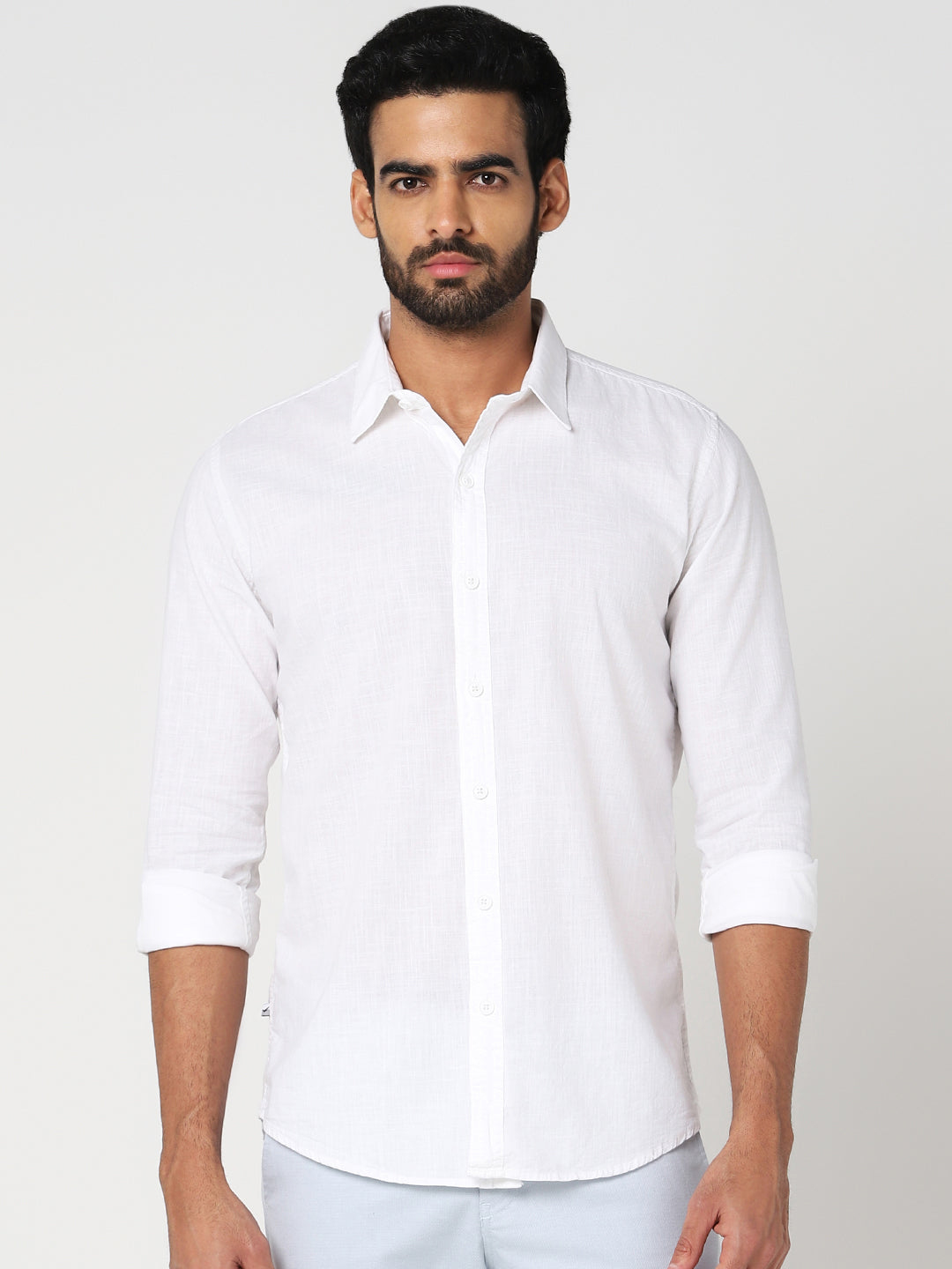 White Solid Casual Shirt