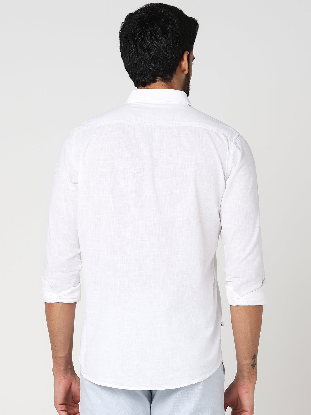 White Solid Casual Shirt