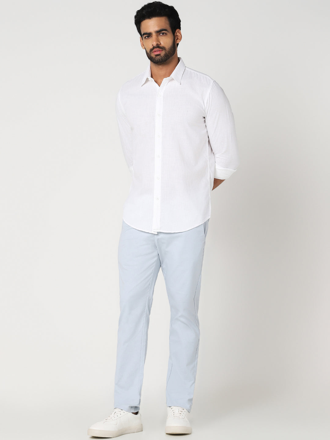 White Solid Casual Shirt