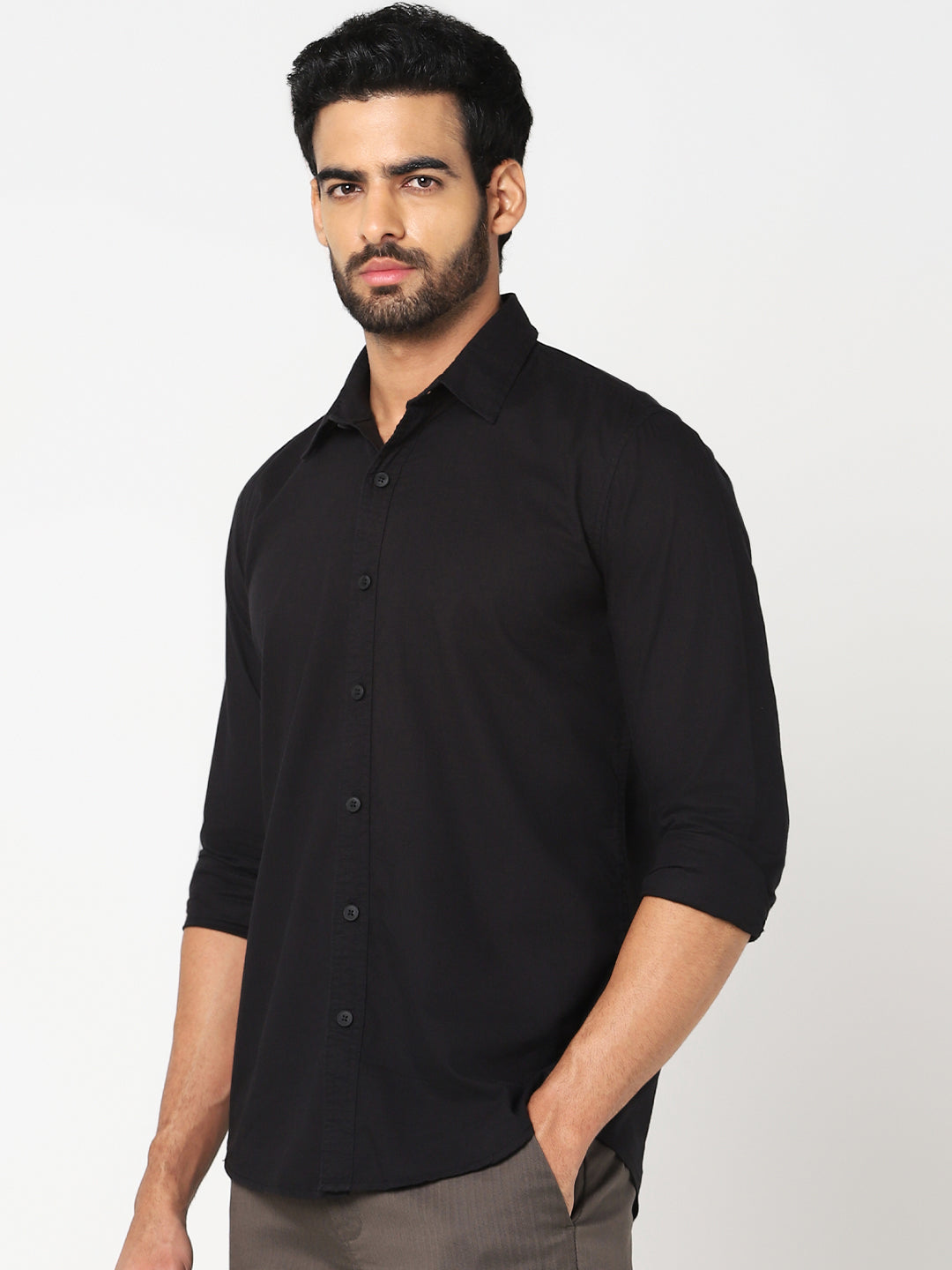 Black Solid Casual Shirt