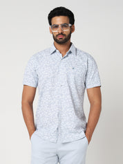 Light Blue Floral Printed Casual Shirt