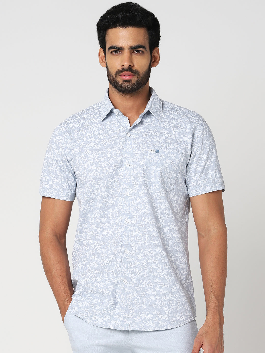 Light Blue Floral Printed Casual Shirt