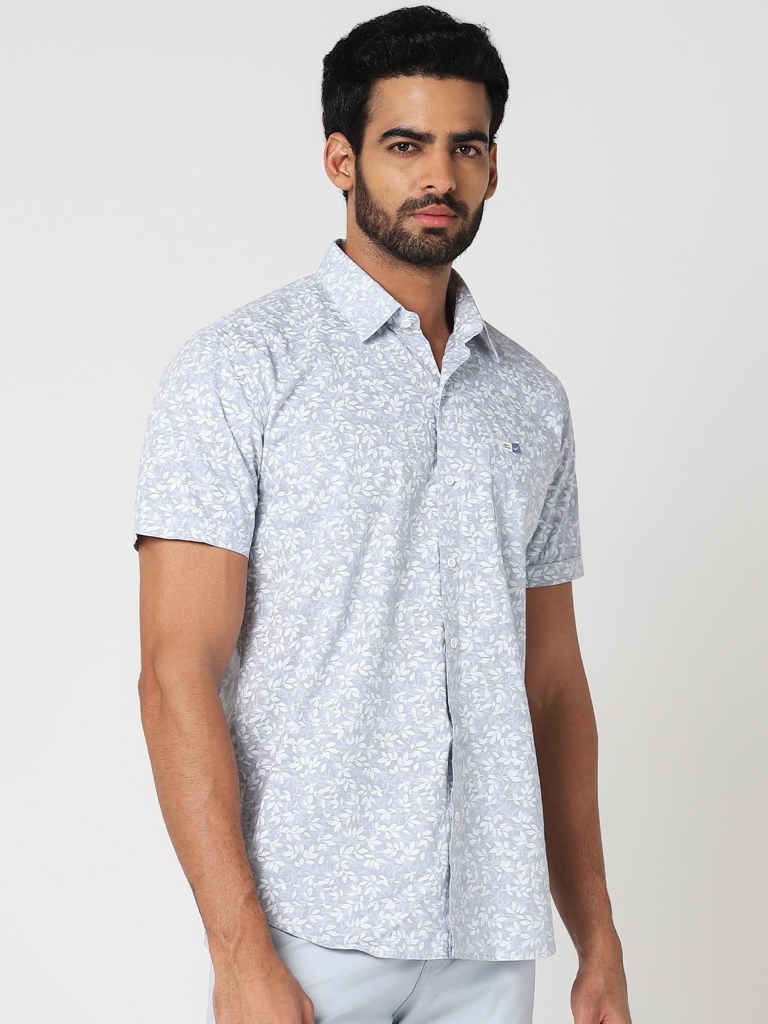 Light Blue Floral Printed Casual Shirt