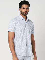 Light Blue Floral Printed Casual Shirt