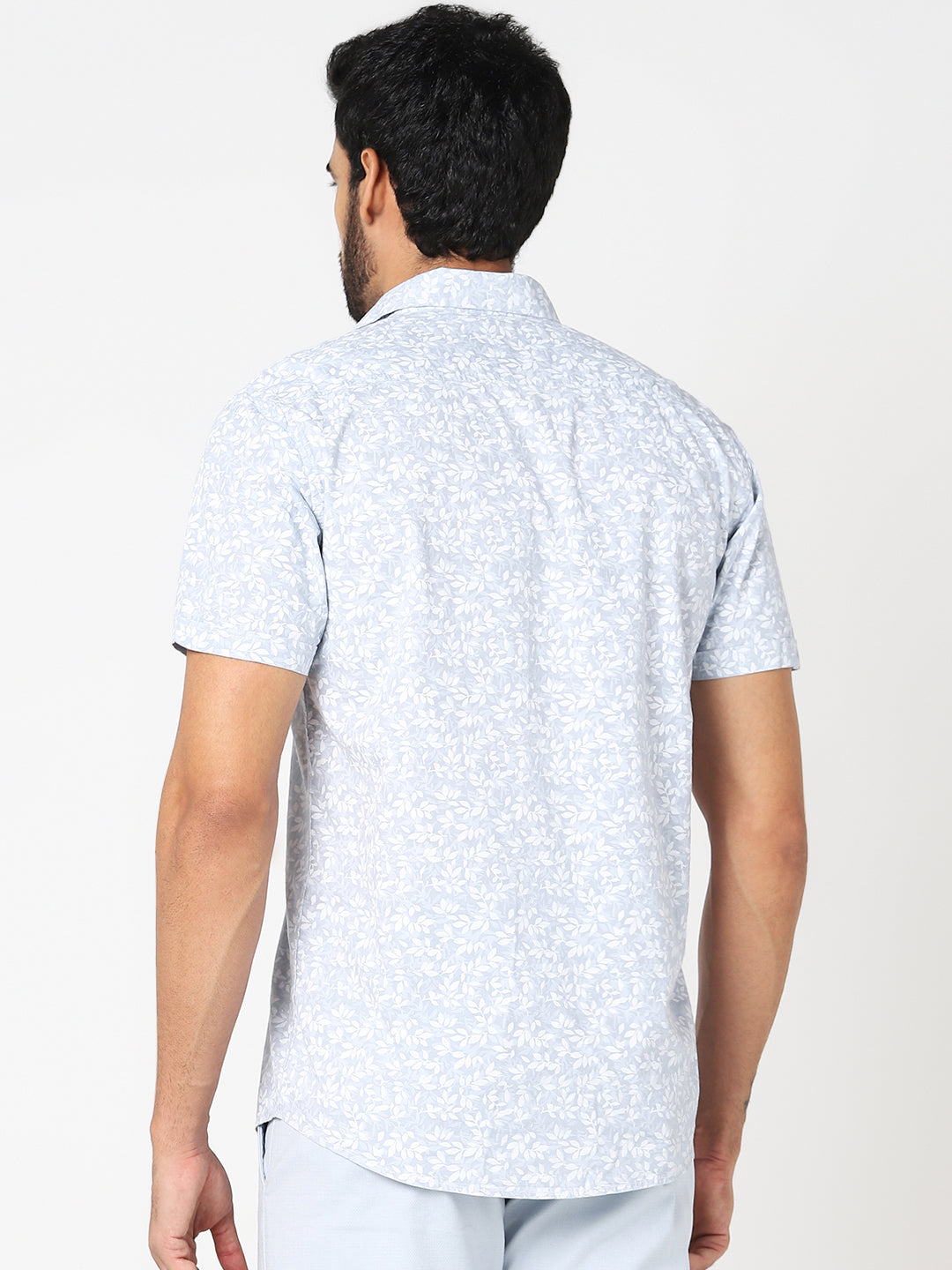 Light Blue Floral Printed Casual Shirt